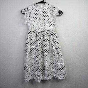 Trish Scully Dress 7 White Black Polka Dot Lace Classic Garden Party Whimsical